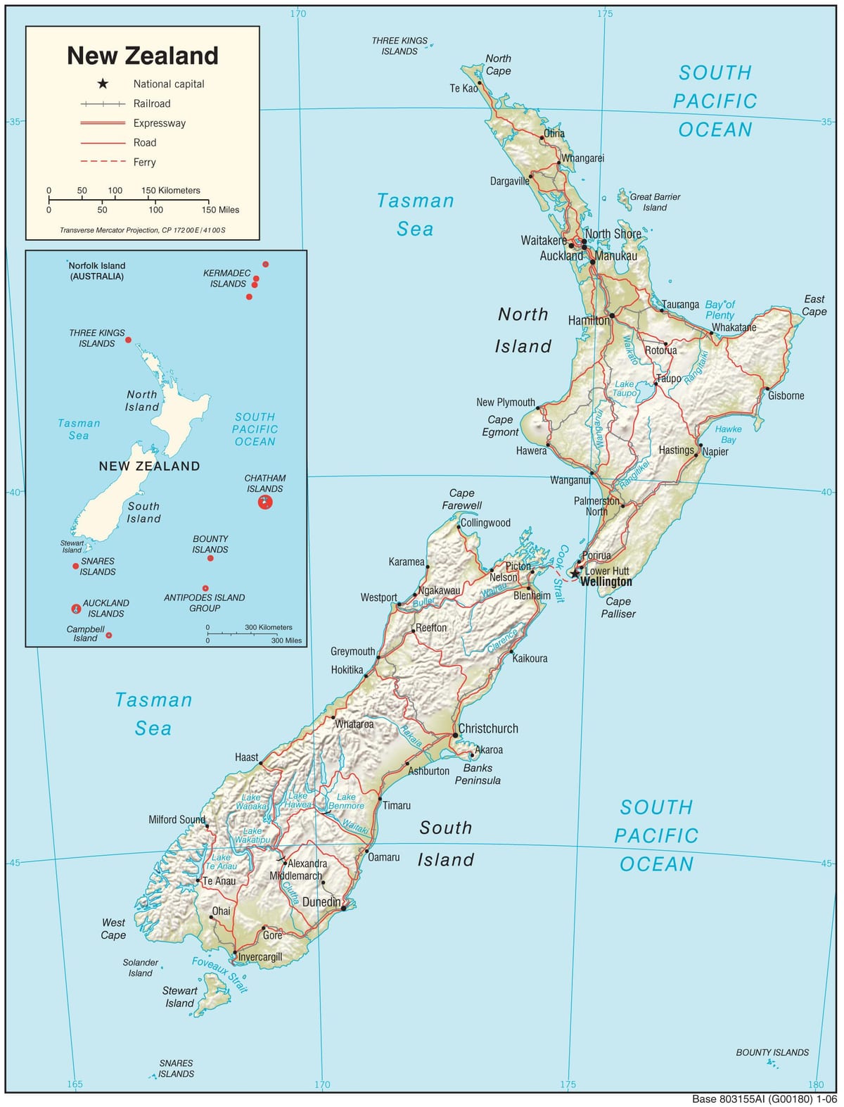 Kart over new zealand-north island med avstand