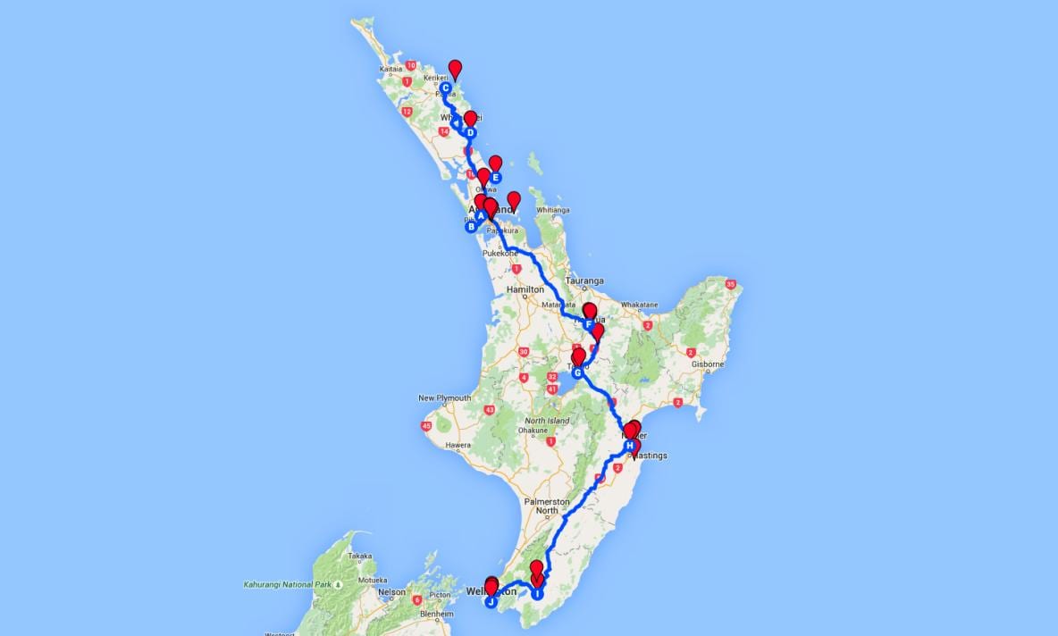 kjøring kart over nord-island new zealand