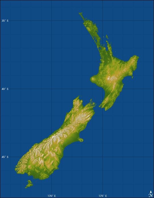 new zealand høyde kart