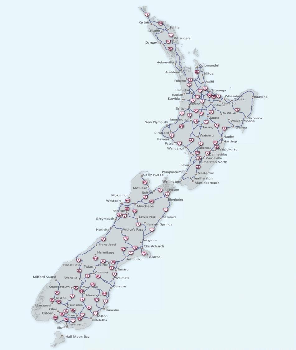 Kart over new zealand highway