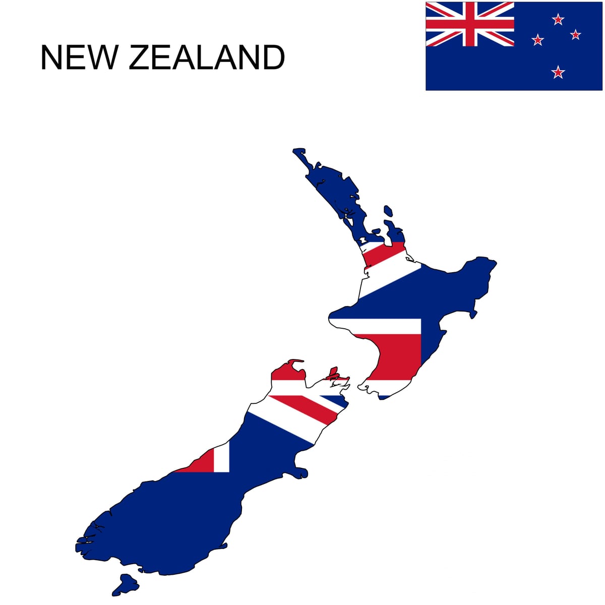 Kart over new zealand og flagg