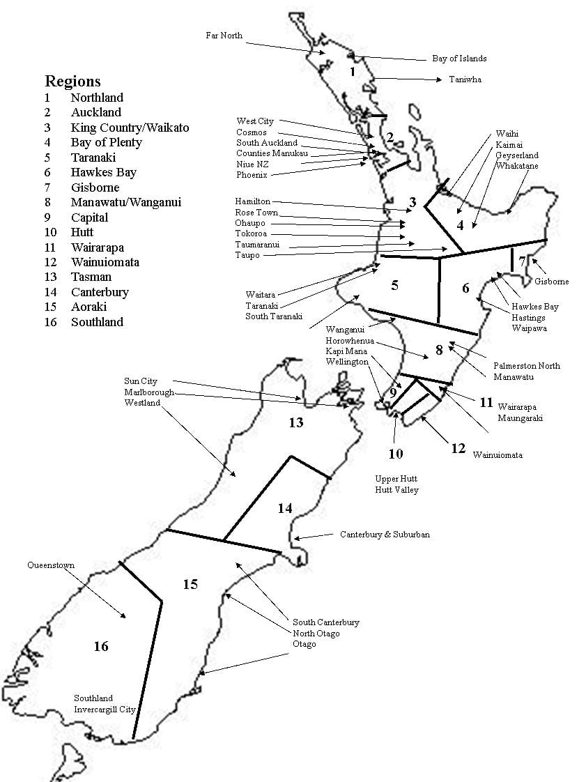 svart og hvit kart over new zealand