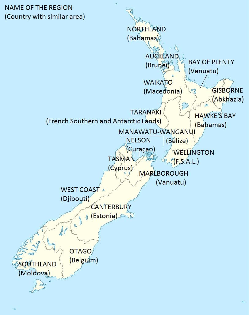 kart over new zealand og omkringliggende land