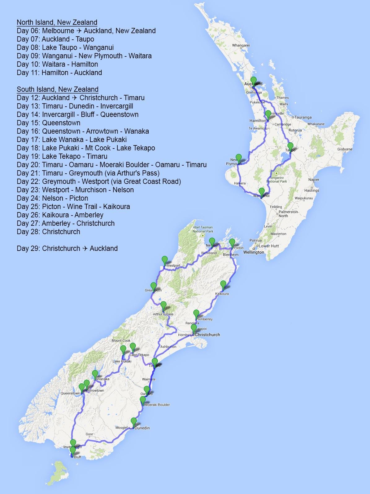 Kart over new zealand road trip
