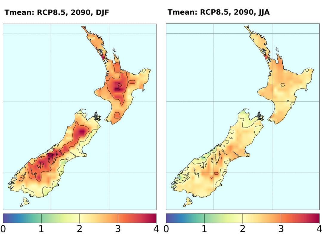 Kart over new zealand temperatur