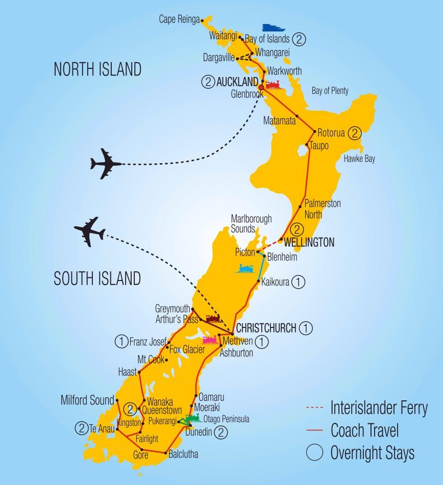 Kart over new zealand tog
