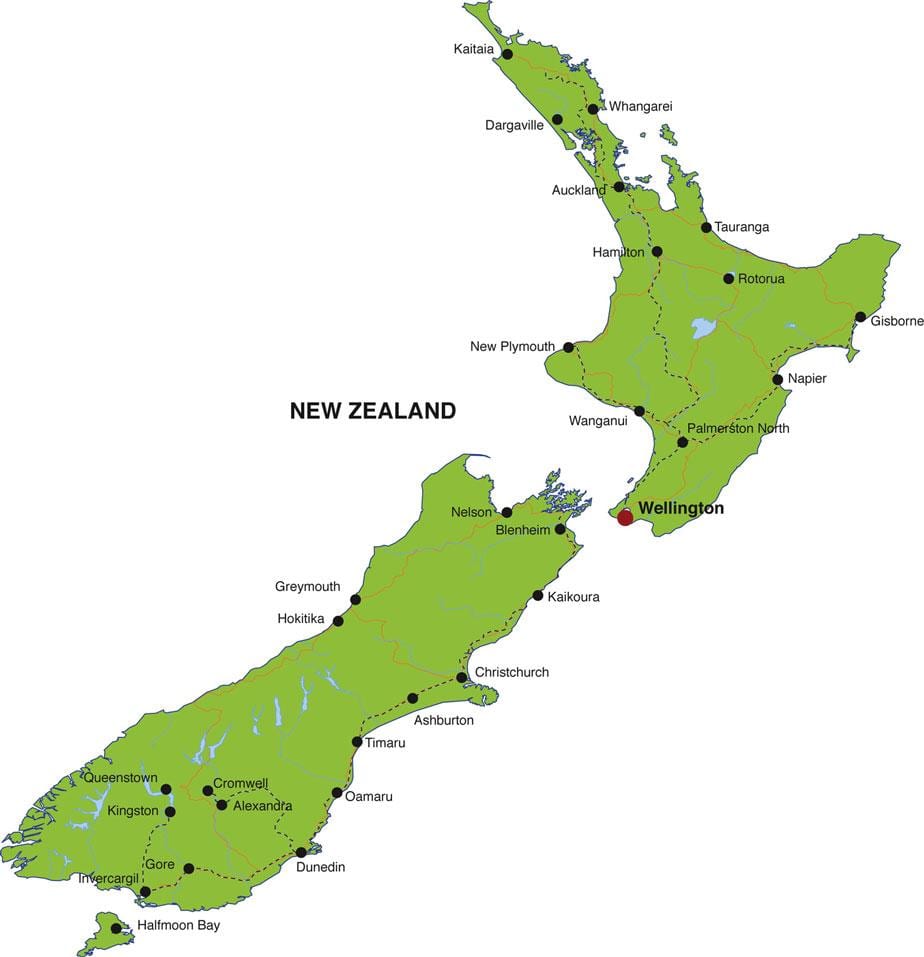 Kart over new zealand, usa