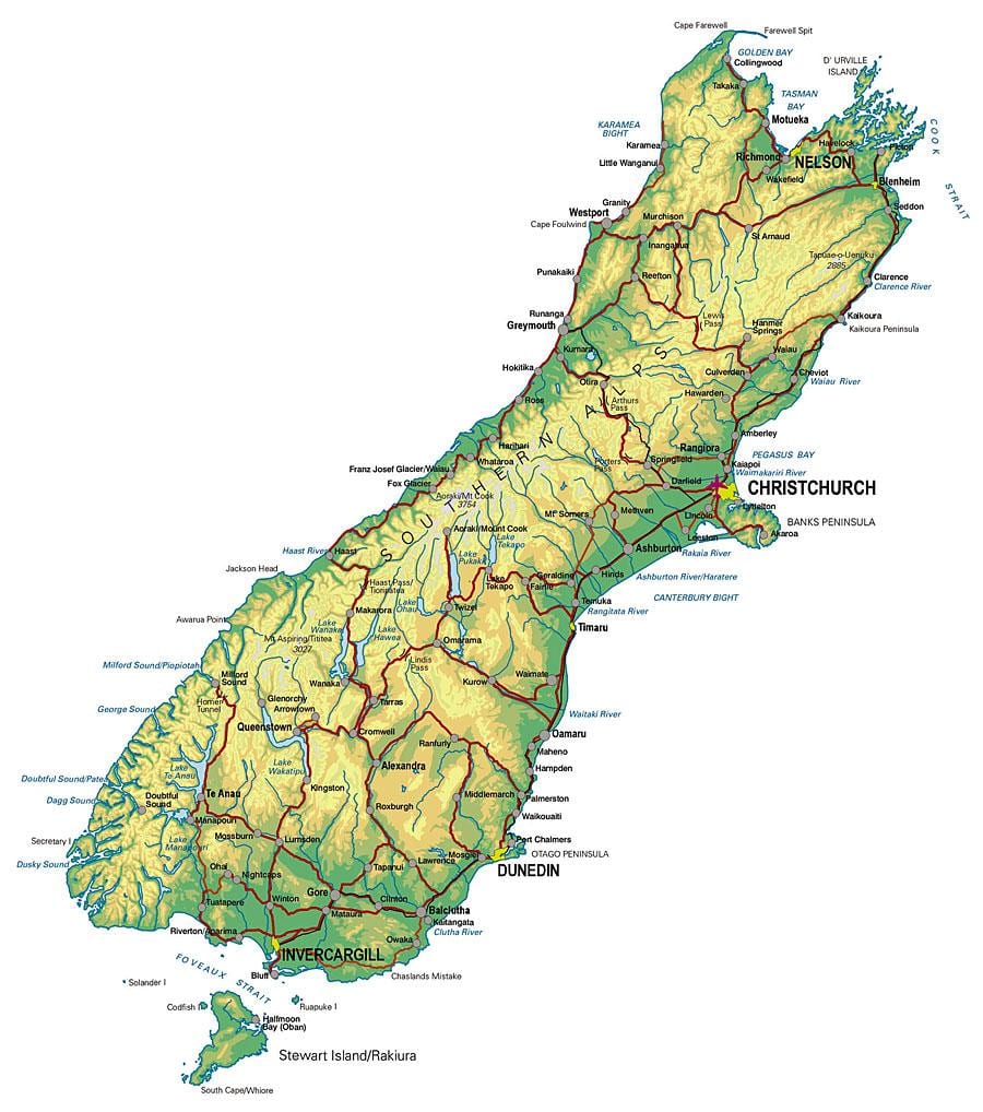 kart over sør-new zealand