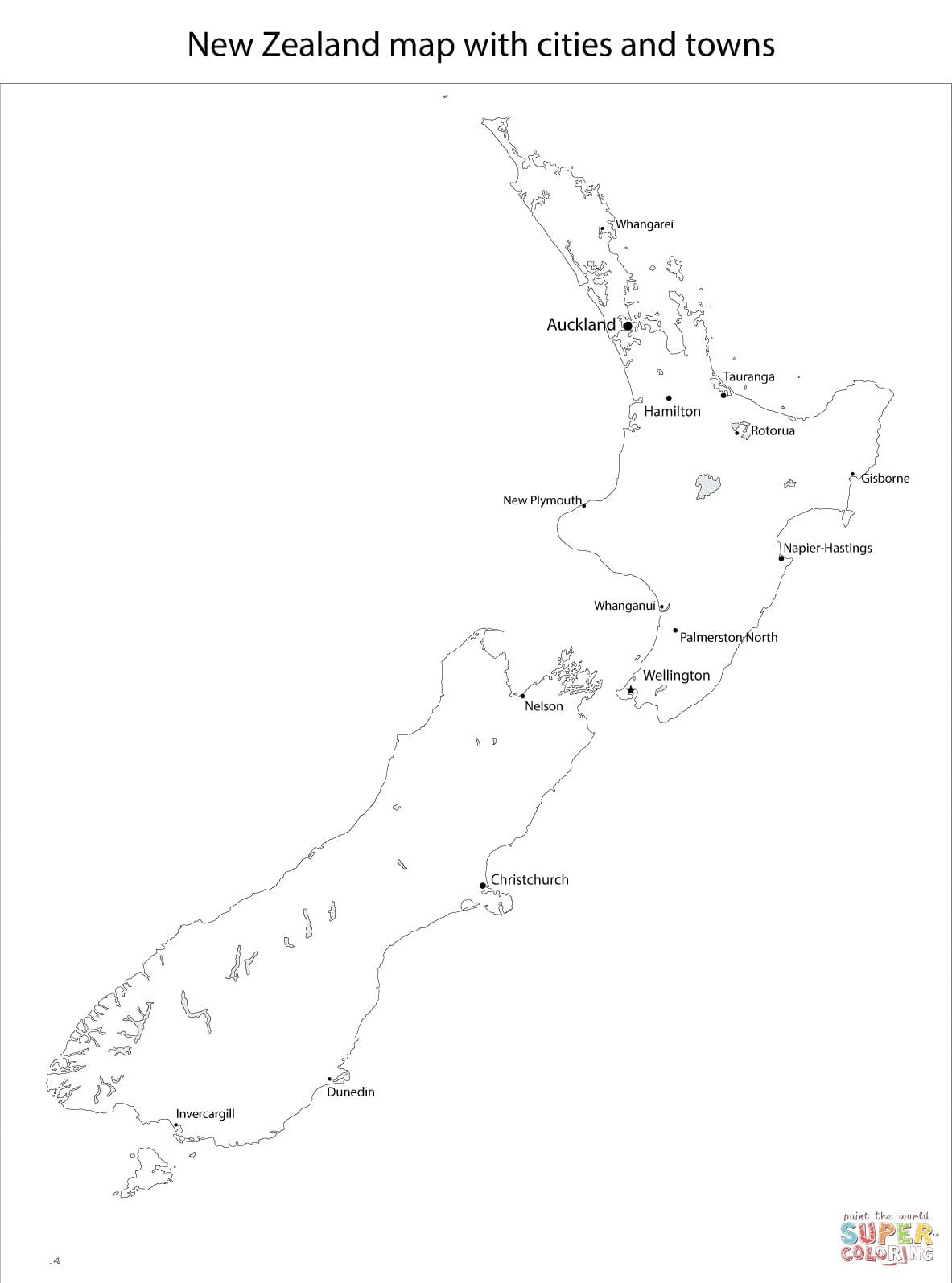 kart over new zealand svart og hvit