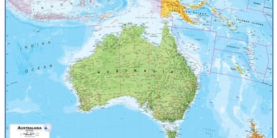 Kart over australia og new zealand fysisk