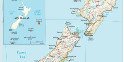 Kart over new zealand-north island med avstand