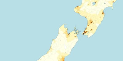 New zealand befolkningstetthet kart