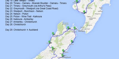 Kart over new zealand turplanleggeren 