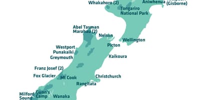 Kart over new zealand sightseeing