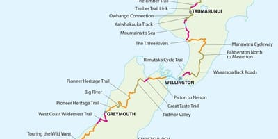 Kart over new zealand syklus trail