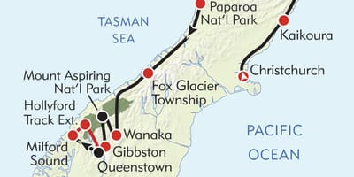 Kart over new zealand turstier