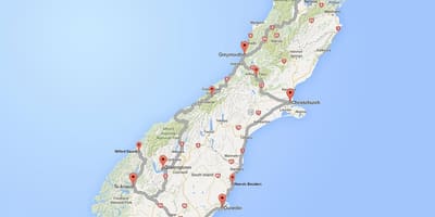 Detaljert veikart for sør-island new zealand